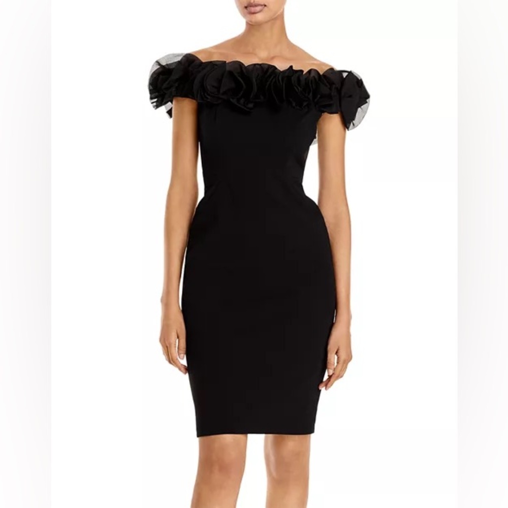 Aidan Mattox Black Ruffled Off-the-Shoulder Cocktail Dress size 2
